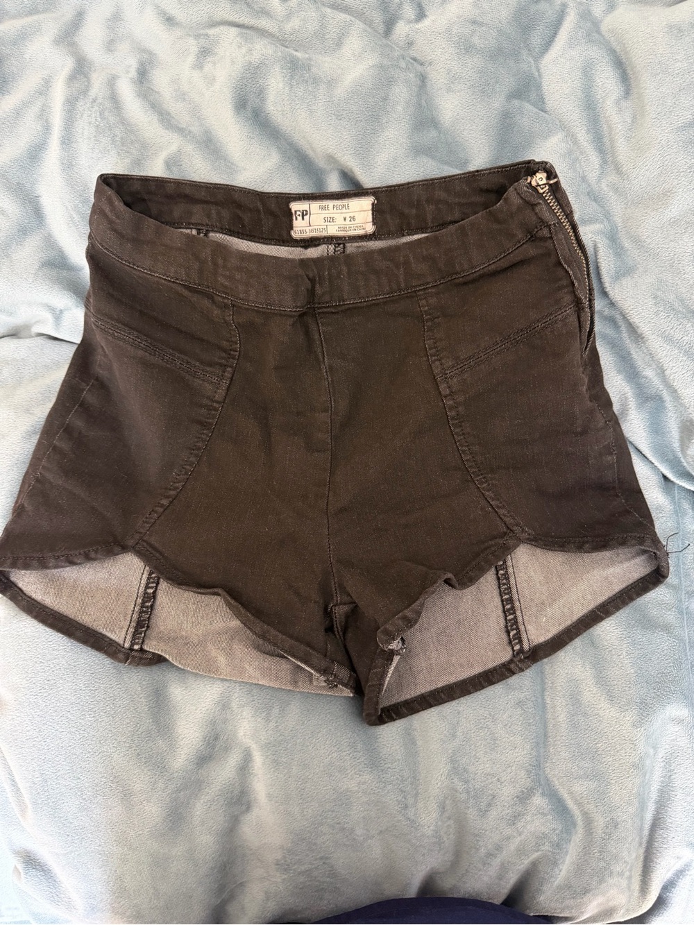 Free People Black Denim High-Waist Shorts